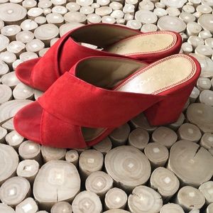 Splendid red suede crossover mule sandals